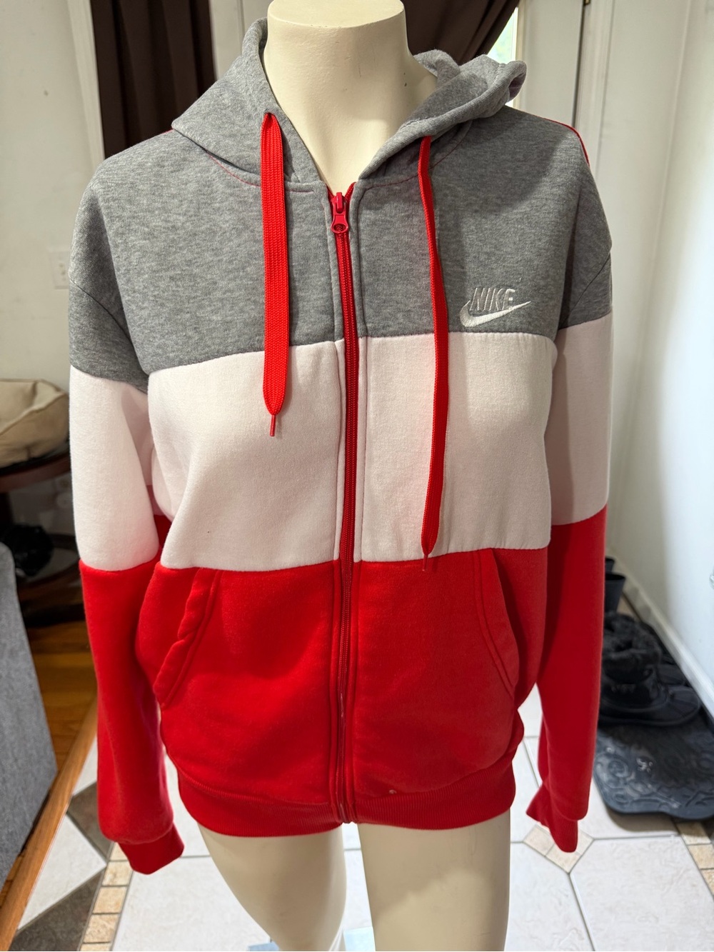 Nike Tri-Block Zip Hoodie - Gray, White, Red